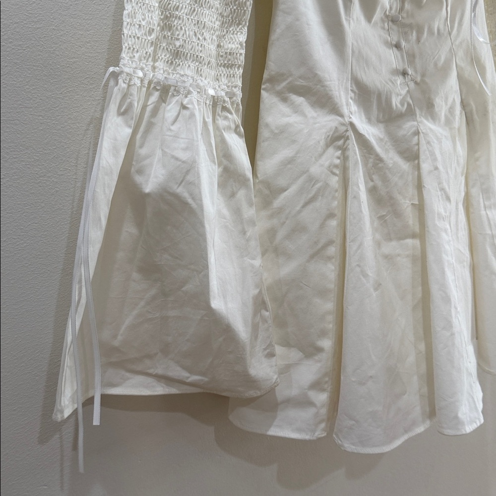 HOCB Ellerie White Cotton Flute Sleeve Mini Dress - Picture 8 of 10